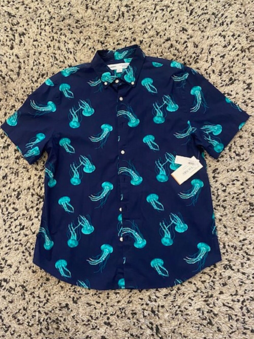 Old Navy Mens Short Sleeve Shirt Blue Lrg Slim Fit NWT Jellyfish!